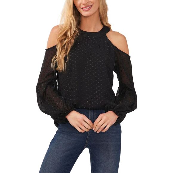 Women's Lurex Clip Dot Cold Shoulder Blouse - Picture 1 of 1
